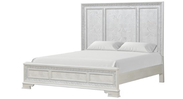 FM70000WH-W-4PC 4 pc Stella mia creamy white finish wood ash burl finish traditional queen bedroom set
