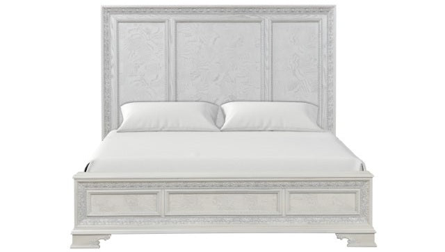 FM70000WH-W-4PC 4 pc Stella mia creamy white finish wood ash burl finish traditional queen bedroom set