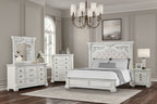 FM70001WH-4PC 4 pc Promenade wire brushed white finish wood button tufted fabric upholstered queen bedroom set