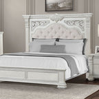 FM70001WH-4PC 4 pc Promenade wire brushed white finish wood button tufted fabric upholstered queen bedroom set