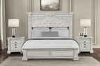 FM70001WH-4PC 4 pc Promenade wire brushed white finish wood button tufted fabric upholstered queen bedroom set
