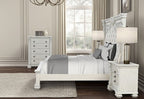FM70001WH-4PC 4 pc Promenade wire brushed white finish wood button tufted fabric upholstered queen bedroom set
