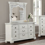FM70001WH-4PC 4 pc Promenade wire brushed white finish wood button tufted fabric upholstered queen bedroom set