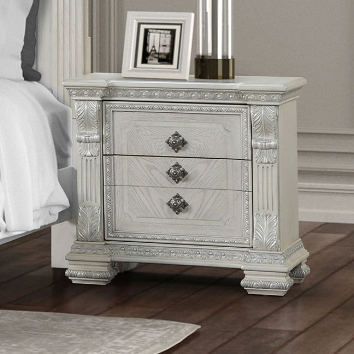 FM70001WH-4PC 4 pc Promenade wire brushed white finish wood button tufted fabric upholstered queen bedroom set