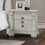 FM70001WH-4PC 4 pc Promenade wire brushed white finish wood button tufted fabric upholstered queen bedroom set