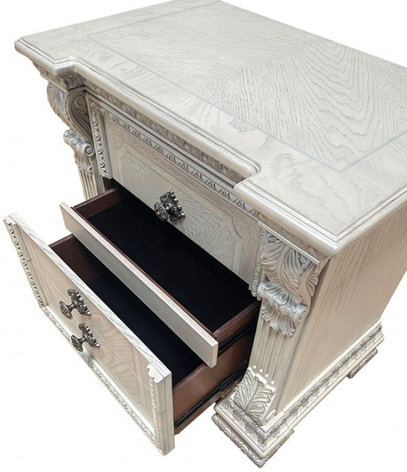 FM70001WH-4PC 4 pc Promenade wire brushed white finish wood button tufted fabric upholstered queen bedroom set