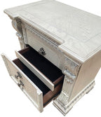 FM70001WH-4PC 4 pc Promenade wire brushed white finish wood button tufted fabric upholstered queen bedroom set