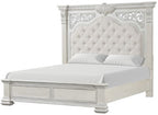 FM70001WH-4PC 4 pc Promenade wire brushed white finish wood button tufted fabric upholstered queen bedroom set