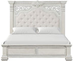 FM70001WH-4PC 4 pc Promenade wire brushed white finish wood button tufted fabric upholstered queen bedroom set