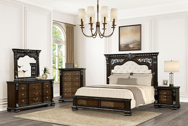 FM70002DB-4PC 4 pc Promenade espresso finish wood button tufted fabric upholstered queen bedroom set