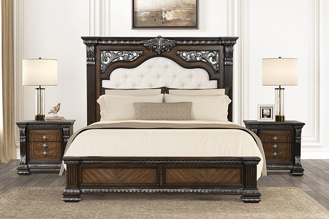 FM70002DB-4PC 4 pc Promenade espresso finish wood button tufted fabric upholstered queen bedroom set