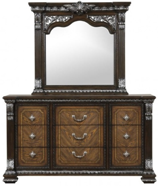 FM70002DB-4PC 4 pc Promenade espresso finish wood button tufted fabric upholstered queen bedroom set