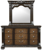 FM70002DB-4PC 4 pc Promenade espresso finish wood button tufted fabric upholstered queen bedroom set
