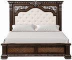 FM70002DB-4PC 4 pc Promenade espresso finish wood button tufted fabric upholstered queen bedroom set