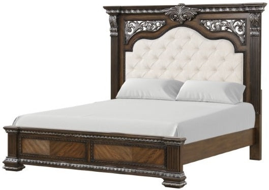 FM70002DB-4PC 4 pc Promenade espresso finish wood button tufted fabric upholstered queen bedroom set