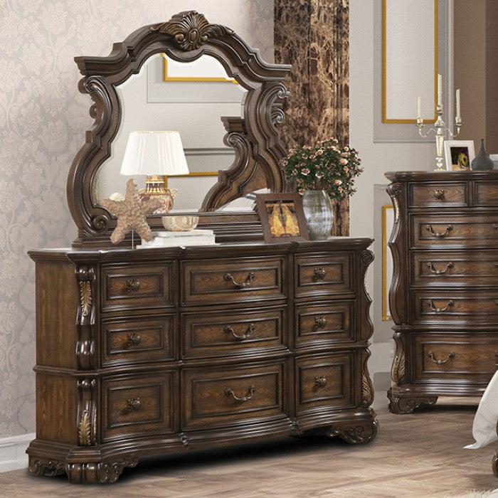 FM70003DB-W-4PC 4 pc Leovanni dark brown finish wood ornate bombay headboard queen bedroom set