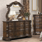 FM70003DB-W-4PC 4 pc Leovanni dark brown finish wood ornate bombay headboard queen bedroom set