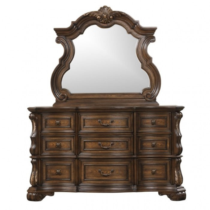FM70003DB-W-4PC 4 pc Leovanni dark brown finish wood ornate bombay headboard queen bedroom set