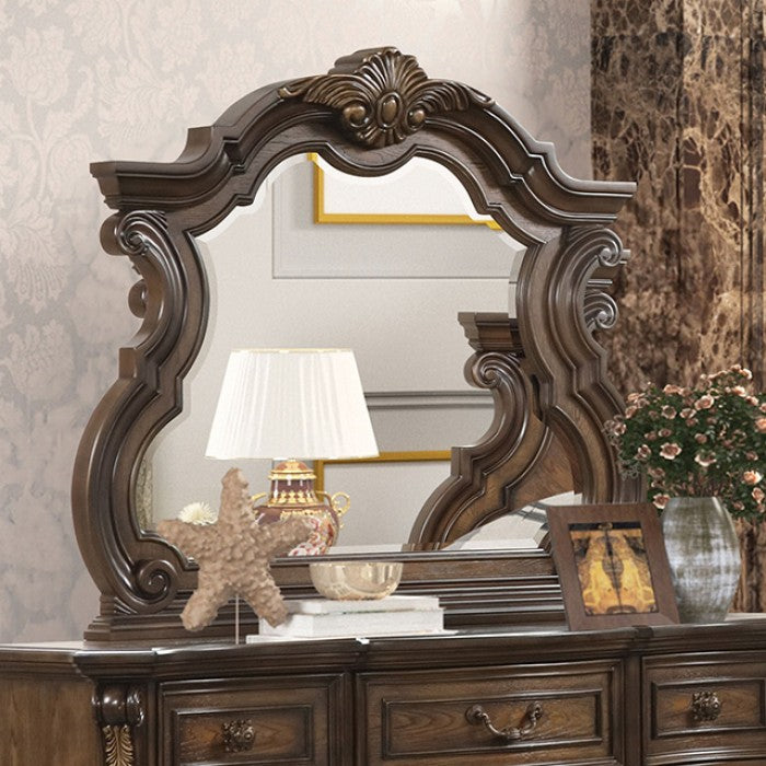 FM70003DB-F-4PC 4 pc Leovanni dark brown finish wood ornate tufted bombay headboard queen bedroom set