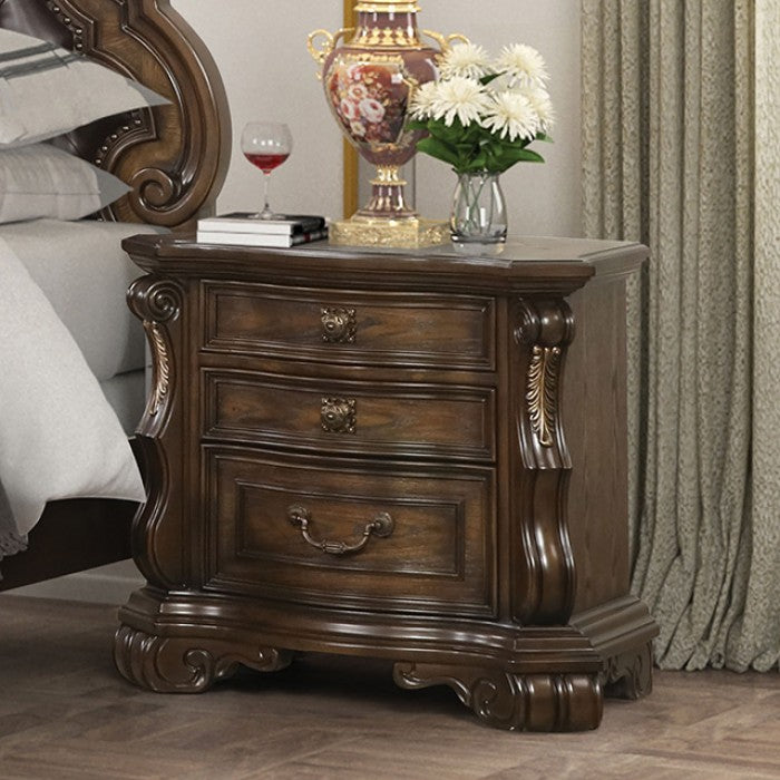 FM70003DB-W-4PC 4 pc Leovanni dark brown finish wood ornate bombay headboard queen bedroom set