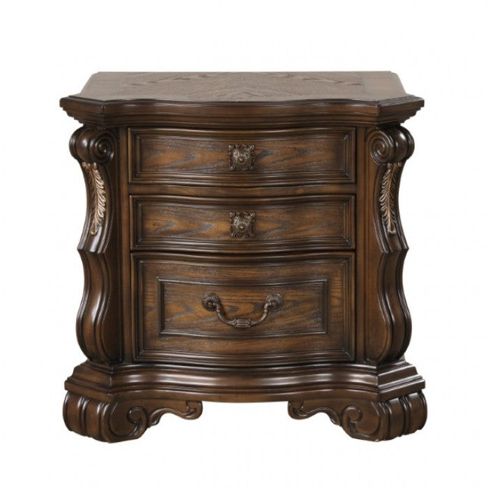 FM70003DB-W-4PC 4 pc Leovanni dark brown finish wood ornate bombay headboard queen bedroom set