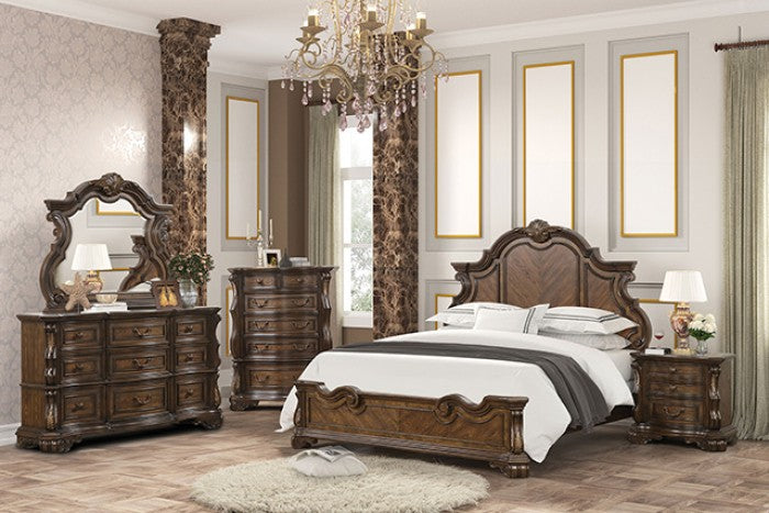 FM70003DB-W-4PC 4 pc Leovanni dark brown finish wood ornate bombay headboard queen bedroom set
