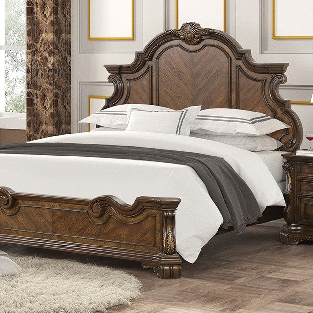 FM70003DB-W-4PC 4 pc Leovanni dark brown finish wood ornate bombay headboard queen bedroom set