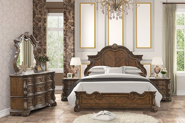 FM70003DB-W-4PC 4 pc Leovanni dark brown finish wood ornate bombay headboard queen bedroom set
