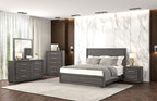 FM70100GY-4PC  4 pc Crowthorne grey finish wood panel headboard queen bed set USB plugs