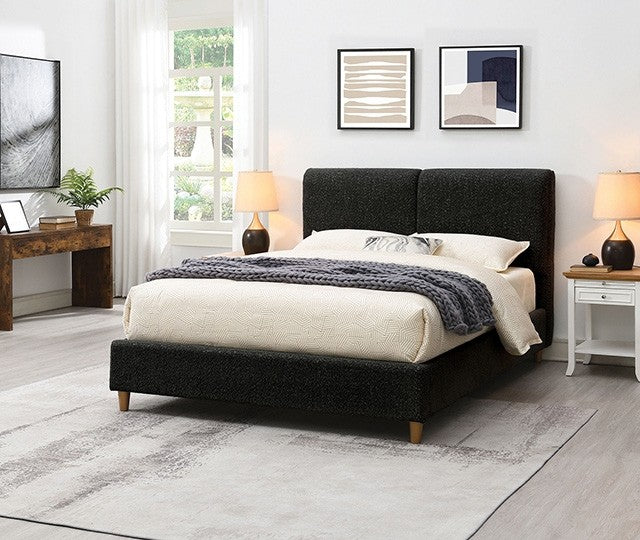 FM71000BK Stavern black boucle fabric upholstered queen platform bed