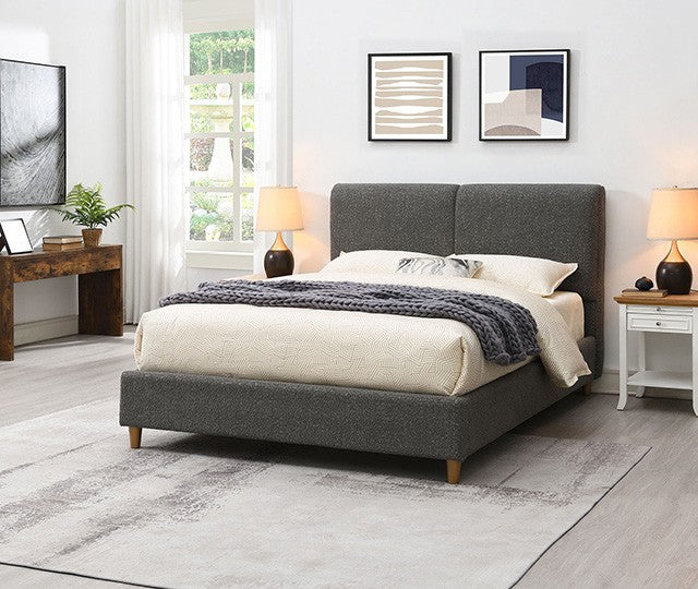 FM71000GY Stavern grey boucle fabric upholstered queen platform bed
