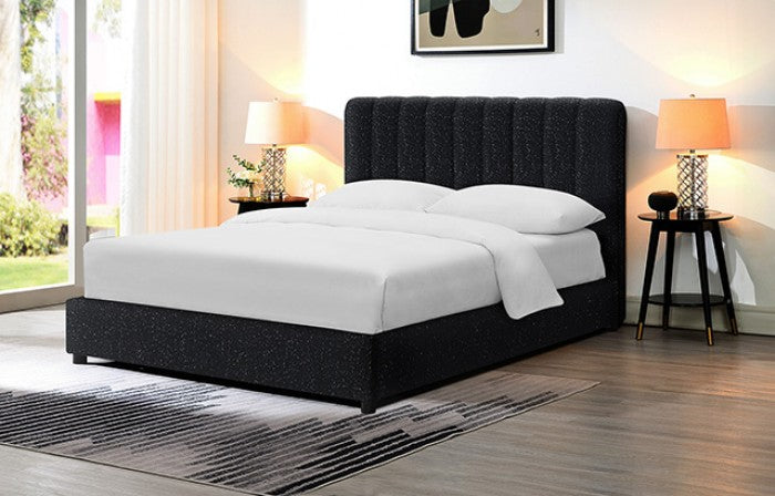 FM71002BK Traverso black boucle channel tufted fabric upholstered queen platform bed