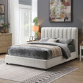 FM71002WH Traverso white boucle channel tufted fabric upholstered queen platform bed