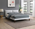FM71004LG Verwood light grey chenille fabric upholstered padded back queen platform bed