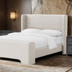 FM71007TP Malvern taupe chenille fabric upholstered queen platform bed