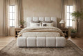 FM71009WH Grevan quartz white channel tufted fabric upholstered queen platform bed