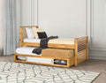 FM7103AK  Dayville white and light oak finish wood twin captains bed with underbed storage cabinet and trundle