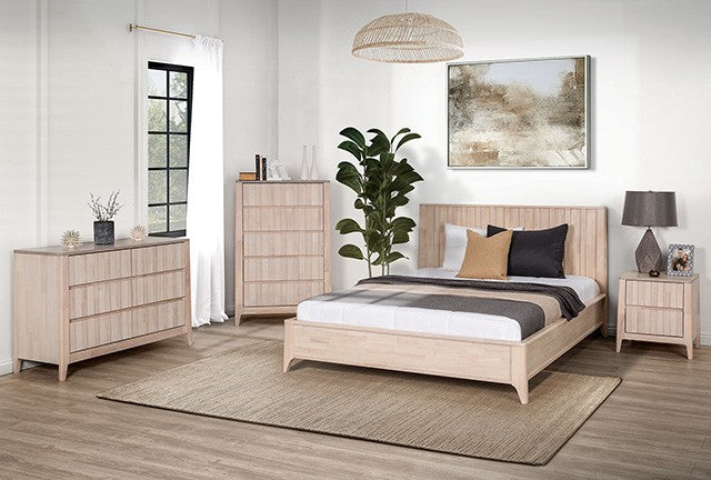 FM7105WH-3PC 3 pc Gervais white wash finish wood vertical reeding design queen bedroom set