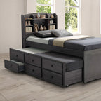 FM7106GY-T  Troutdale captains style gray finish wood twin size bed with storage trundle bed