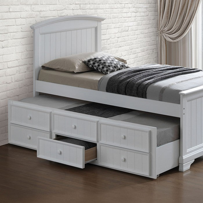 FM7107WH-T Fanton white finish wood twin day bed with pull out twin with drawers underneath