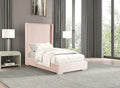 FM7120PK Etherea pink fur like chenille fabric upholstered and tufted 68" H headboard Full / Twin bed
