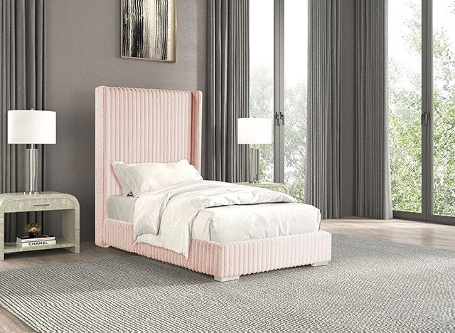 FM7120PK Etherea pink fur like chenille fabric upholstered and tufted 68" H headboard Full / Twin bed