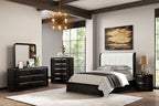 FM71500BK-4PC 4 pc Osterley black finish wood modern contemporary fabric padded queen bedroom set
