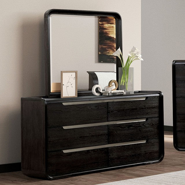 FM71500BK-4PC 4 pc Osterley black finish wood modern contemporary fabric padded queen bedroom set