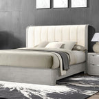 FM71500LG-4PC 4 pc Osterley light grey finish wood modern contemporary fabric padded queen bedroom set