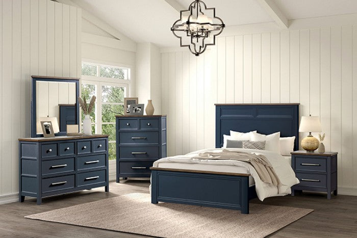FM7171BL-4PC 4 pc Pinetop blue and dark brown finish wood Full size bedroom set