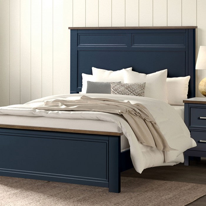 FM7171BL-4PC 4 pc Pinetop blue and dark brown finish wood Full size bedroom set