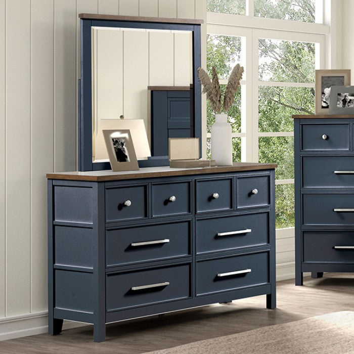 FM7171BL-4PC 4 pc Pinetop blue and dark brown finish wood Full size bedroom set