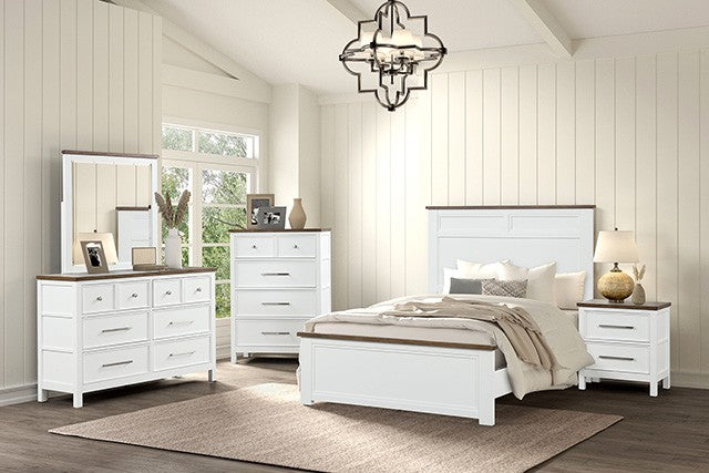 FM7171WH-4PC 4 pc Pinetop white and dark brown finish wood Full size bedroom set