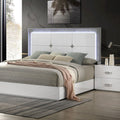 FM72000WH-Q Stoholm white high gloss finish wood LED headboard modern queen bed
